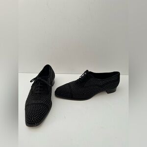 Manolo Blahnik Black Suede Oxford Studded Lace Up Shoes